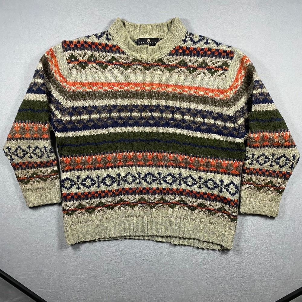 VTG Consensus Sportswear Mens XL Fair Isle Knit Sweater Multicolor Wool Blend